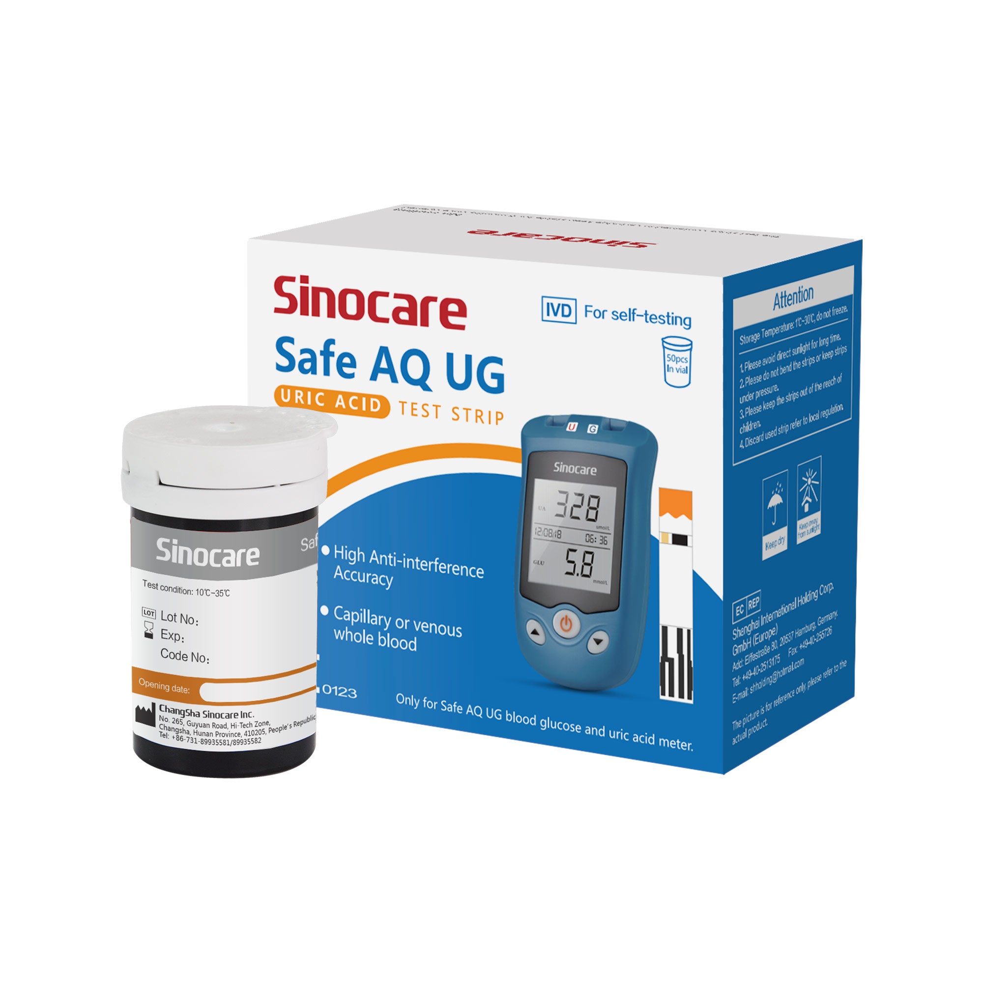 Sinocare Safe AQ UG Blood Glucose Uric Acid Meter with Advanced Test Strips Lancet for Multifunctions