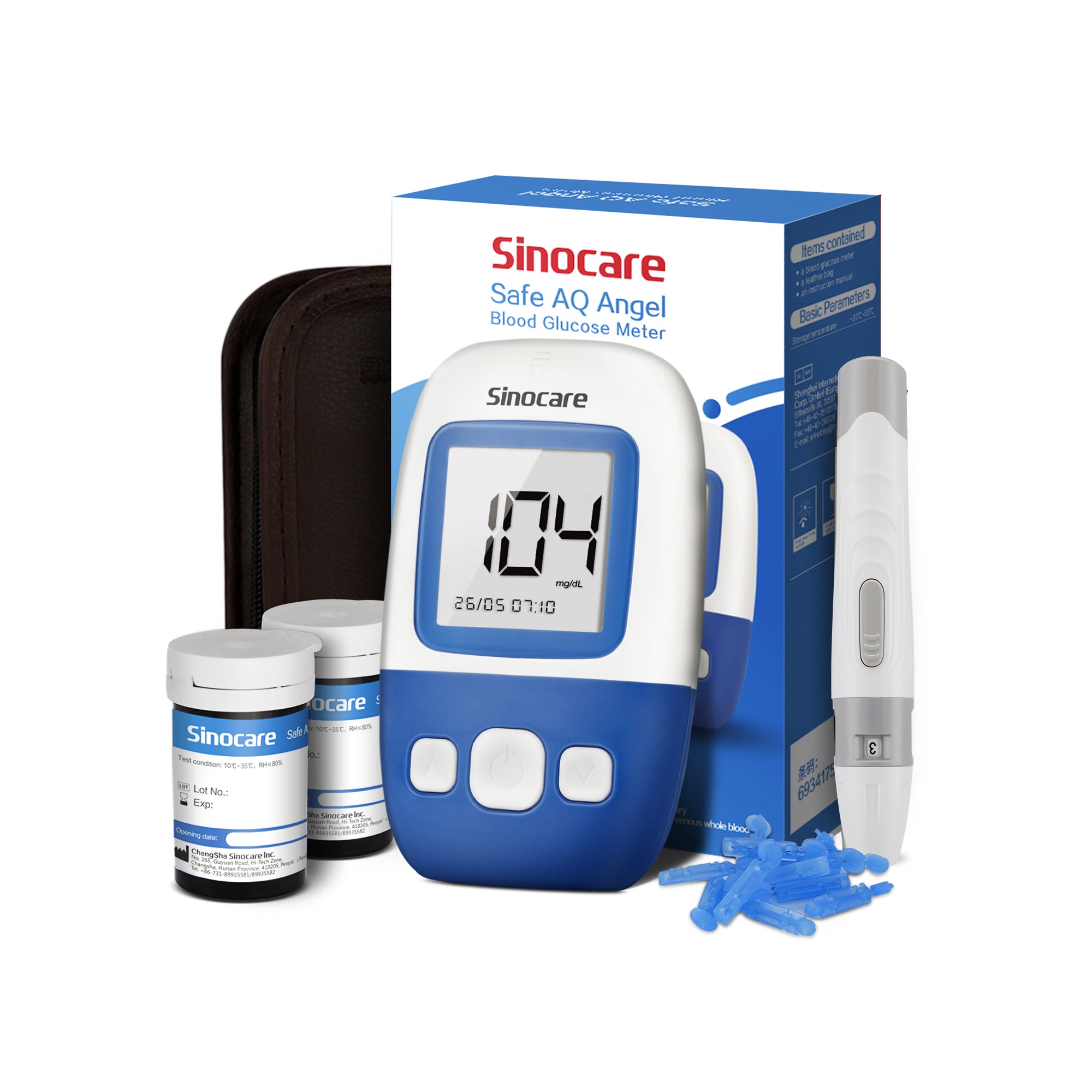 Moniteur de glycémie Sinocare Safe AQ Angel avec puces innovantes, mesure rapide et petit volume