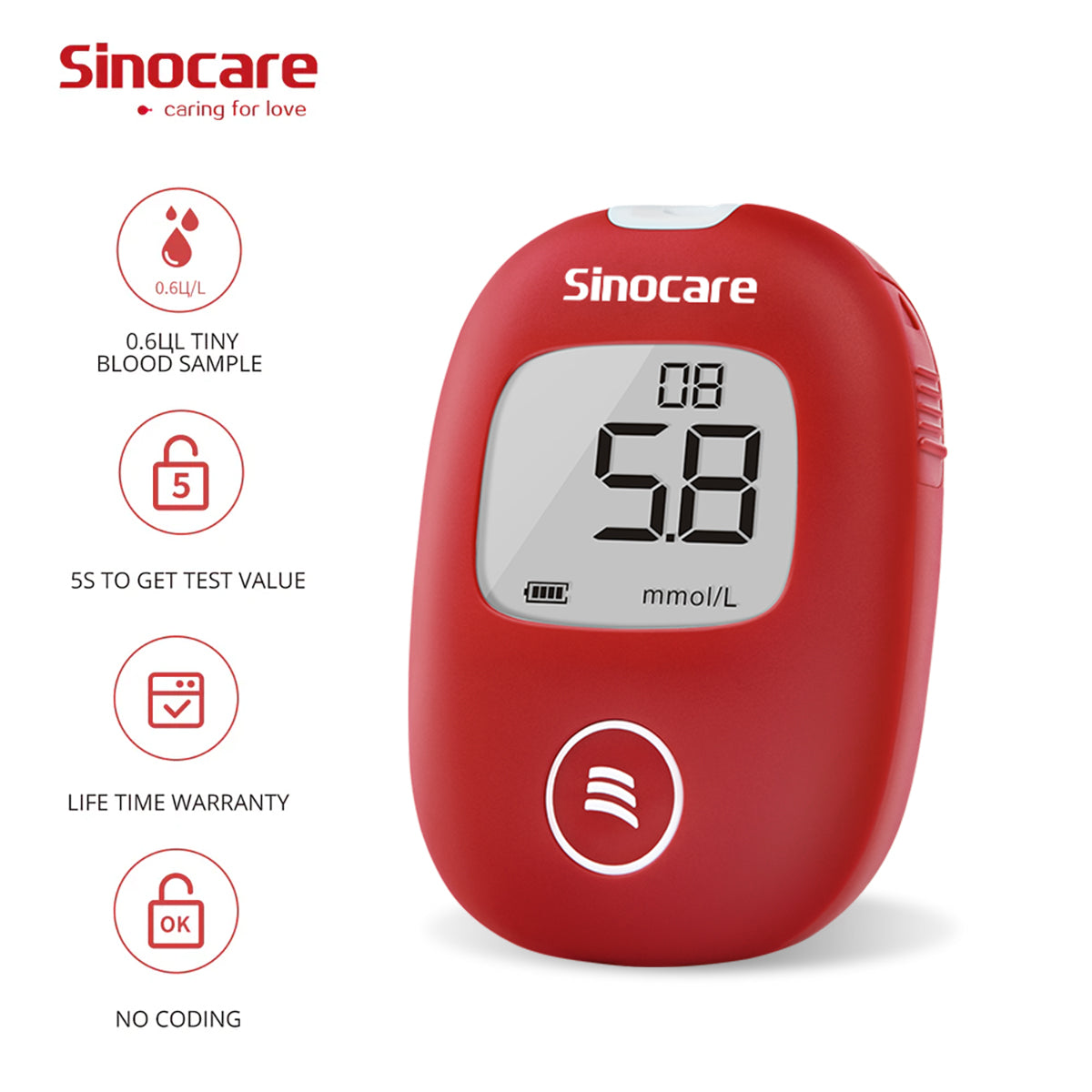Sinocare Safe AQ Smart Blood Sugar Monitor – Portable, No Coding, Painless Diabetic Test Kit