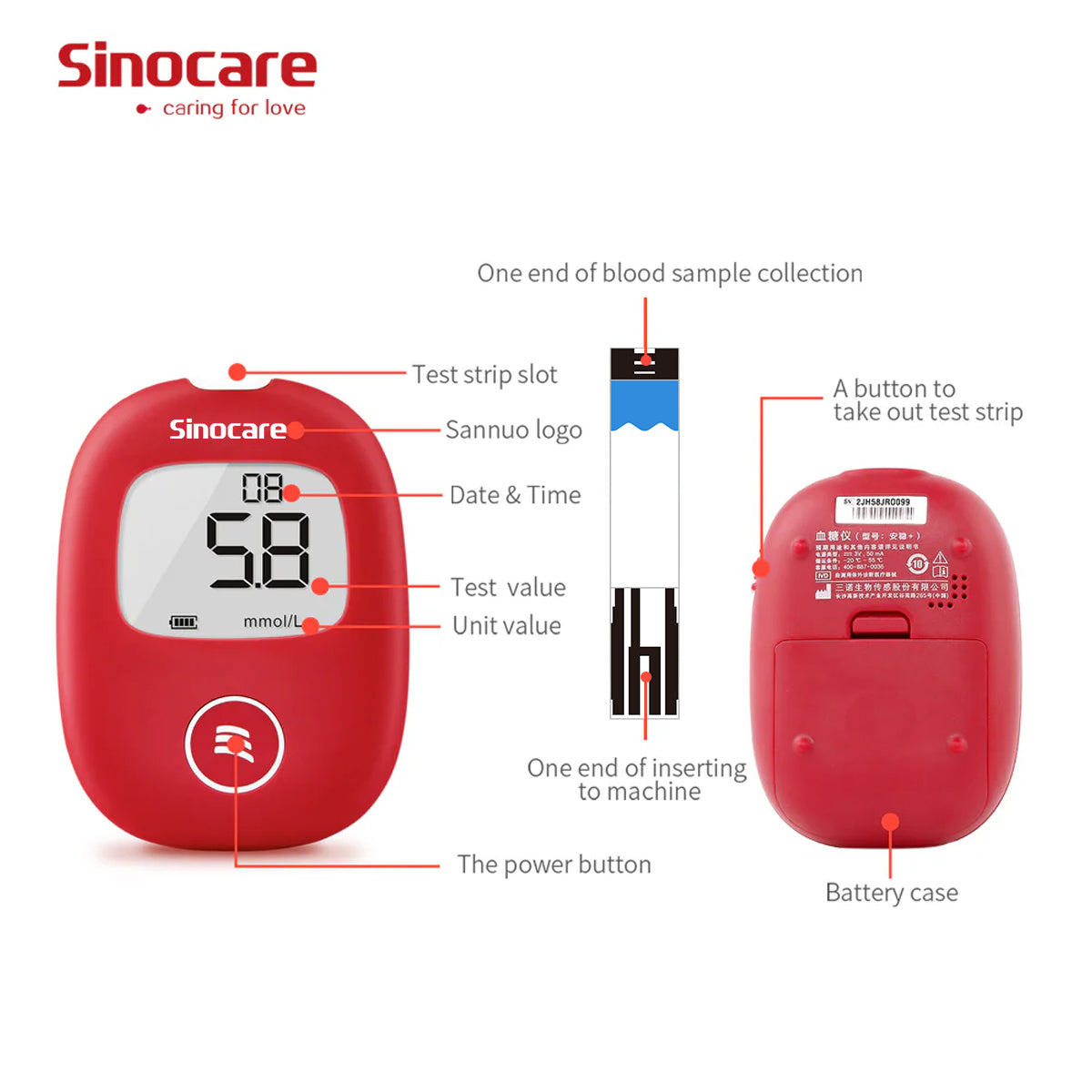 Sinocare Safe AQ Smart Blood Sugar Monitor – Portable, No Coding, Painless Diabetic Test Kit
