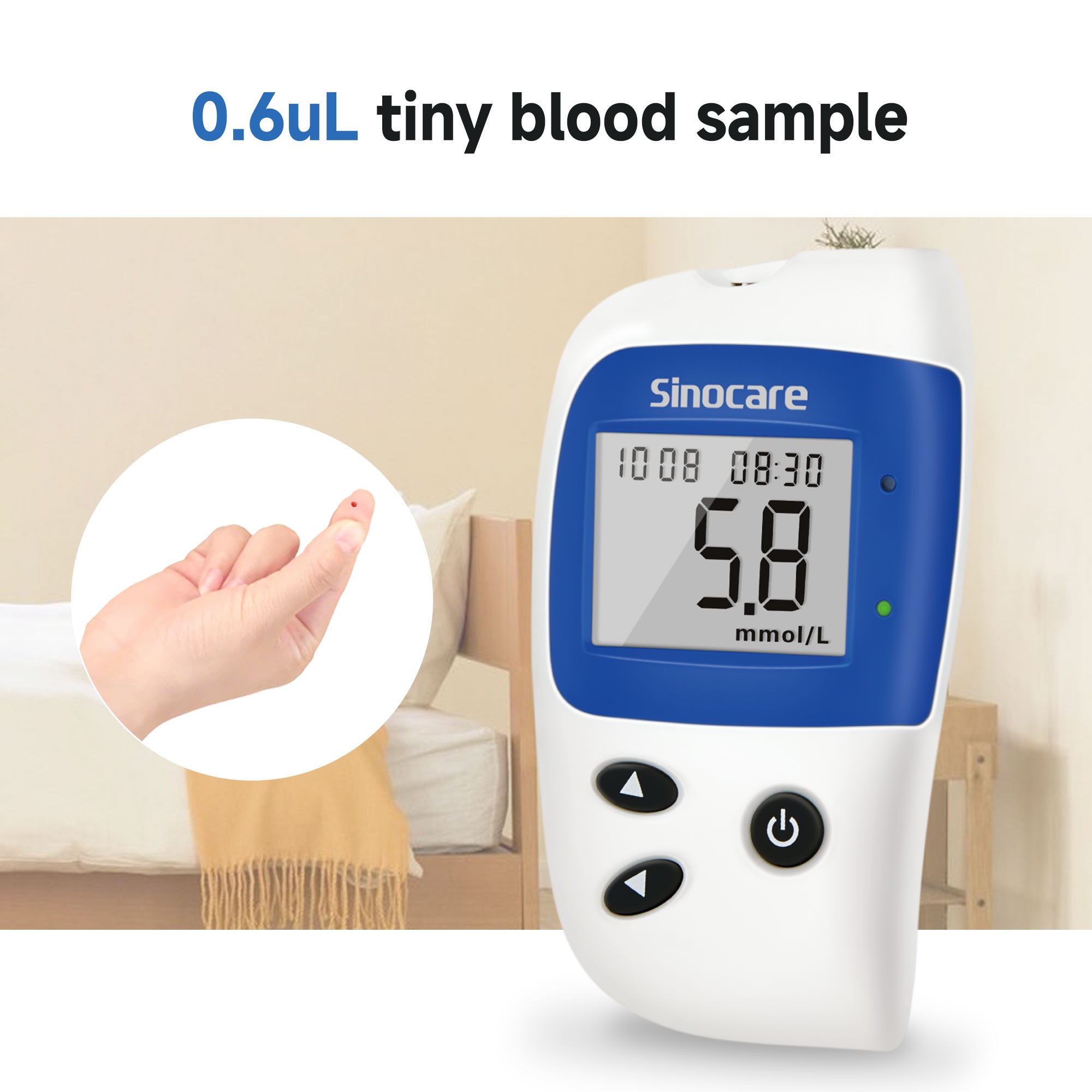 Monitor poziomu cukru we krwi Sinocare Safe Accu 2 z zaawansowaną technologią, 200 pamięci do śledzenia zmian wartości