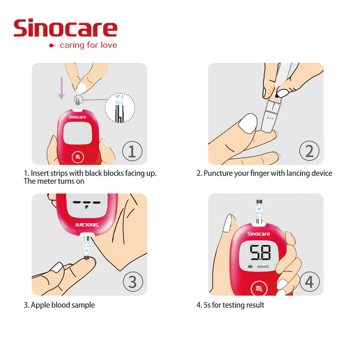 Sinocare Safe AQ スマート血糖モニター、持ち運びに便利、痛みのない検査が可能