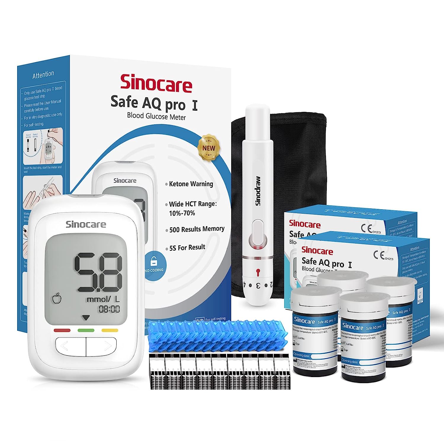 Sinocare Safe AQ Pro I lecteur de glycémie Kit de glucomètre testeur de diabète lecteur de glycémie médical ou uniquement bandelettes de Test lancettes