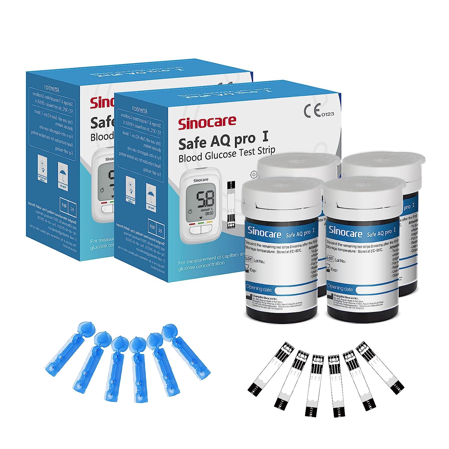 Sinocare Safe AQ Pro I medidor de glucosa en sangre Kit de glucómetro probador para diabéticos medidor médico de azúcar en sangre o solo tiras reactivas lancetas