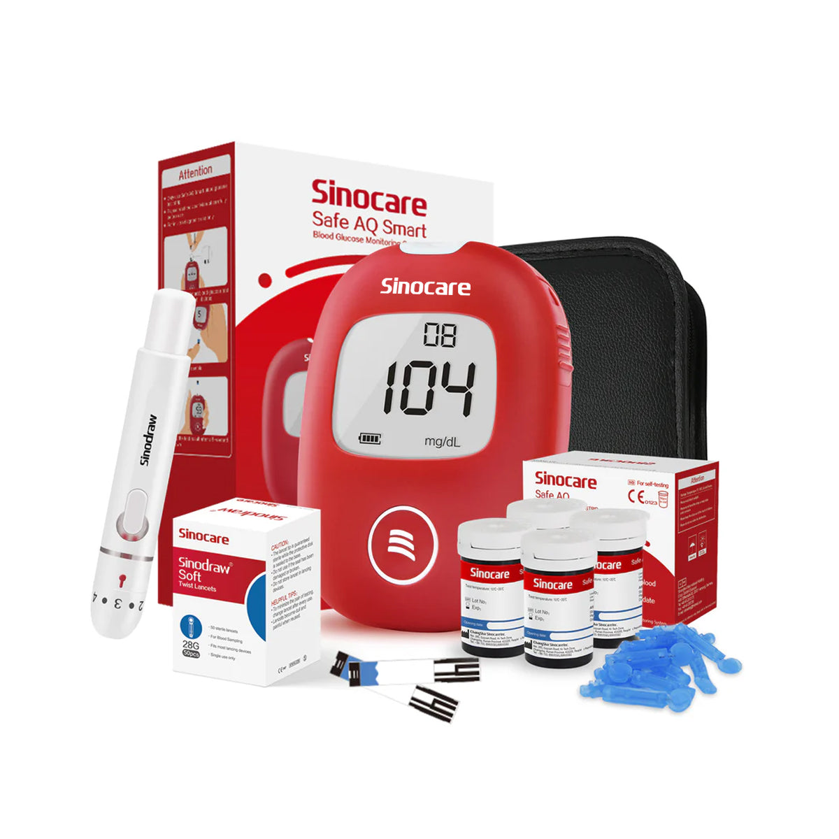 Safe AQ Smart Monitor de Glucosa en Sangre Portátil Sin Codificación Kit de Prueba Indoloro para Diabéticos