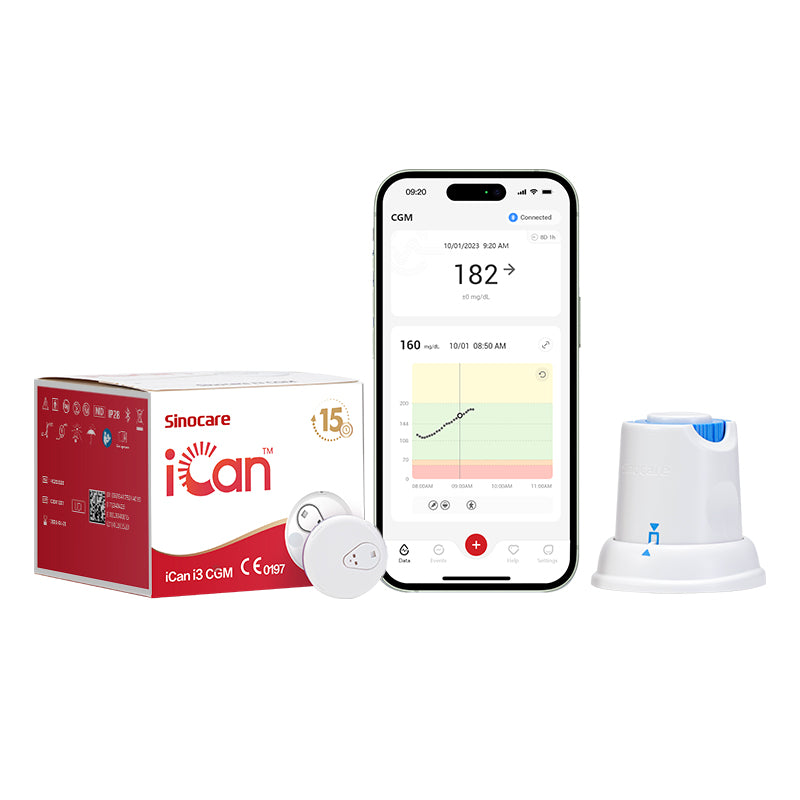 Sinocare iCan i3 CGM 15 Tage kontinuierliche Glukoseüberwachung, automatische Messung über die iCan CGM-App (komplettes Kit). Verwenden Sie den 20 % Rabatt-Code TPCw6