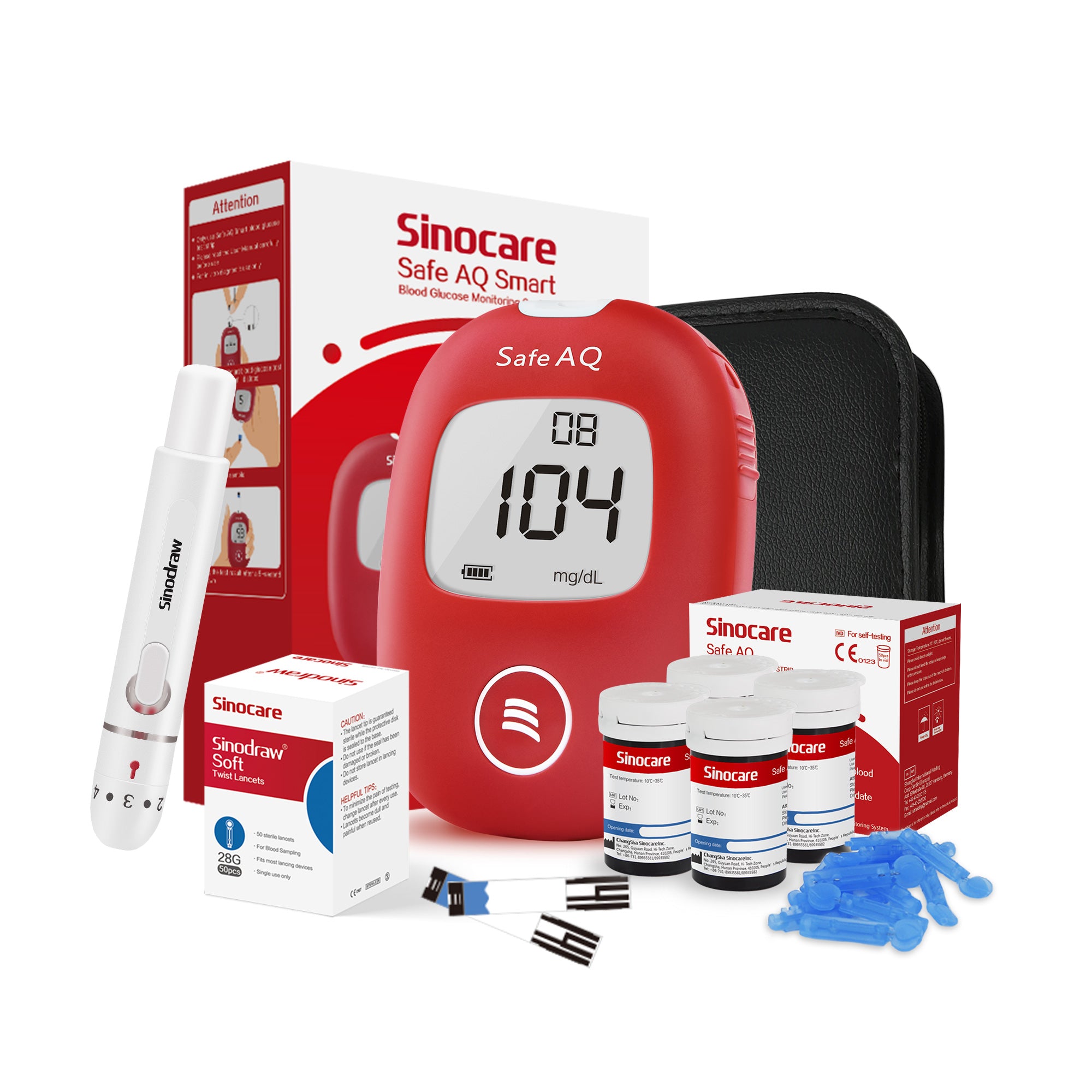 Monitor elegante de la glucosa en sangre de Sinocare Safe AQ, conveniente llevar con la prueba indolora