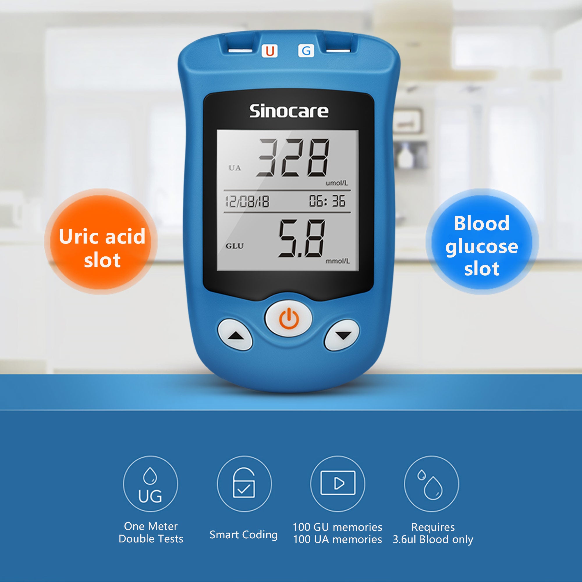 Sinocare Safe AQ UG Blood Glucose Uric Acid Meter with Advanced Test Strips Lancet for Multifunctions