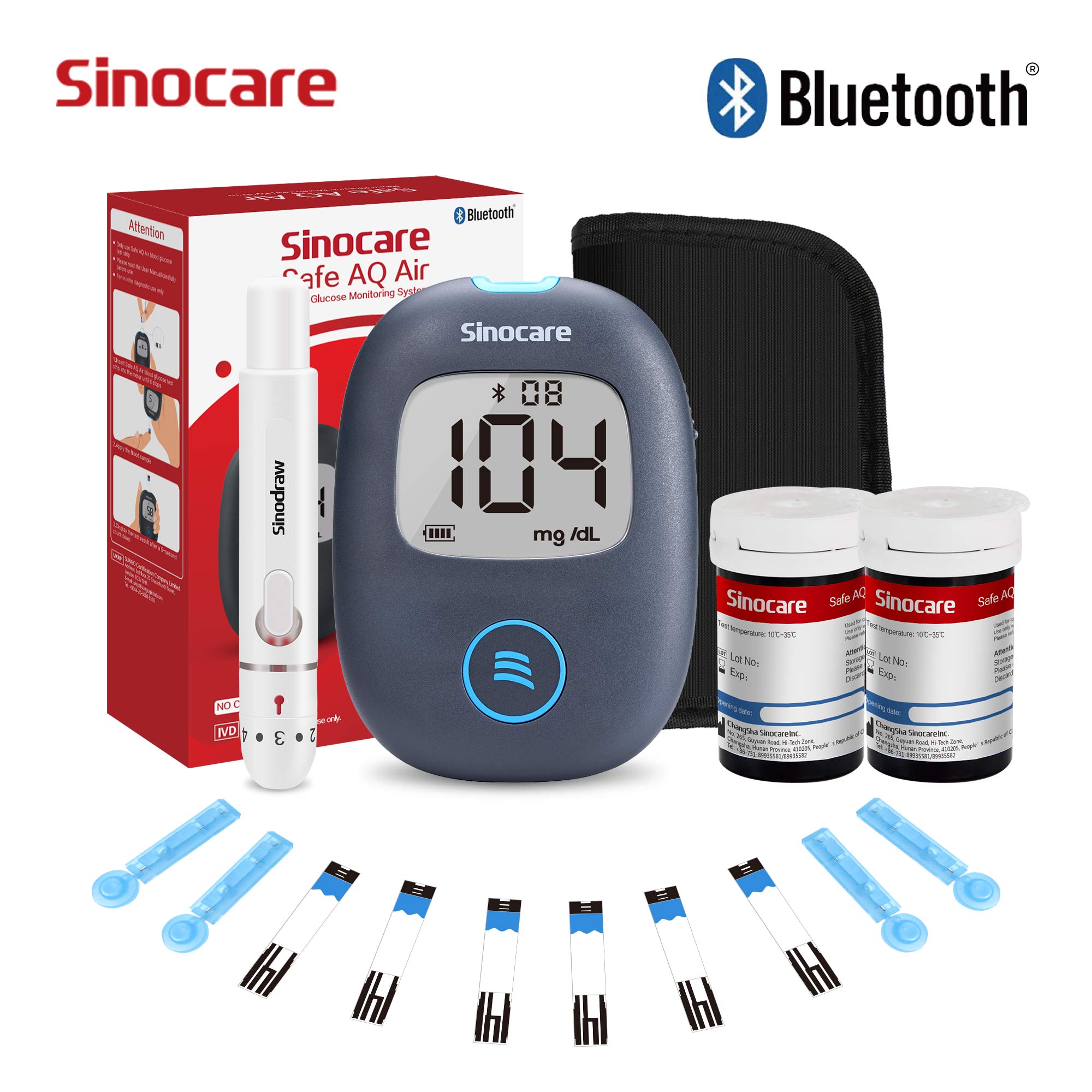 Sinocare Safe AQ Air Bluetooth Blood Sugar Monitor