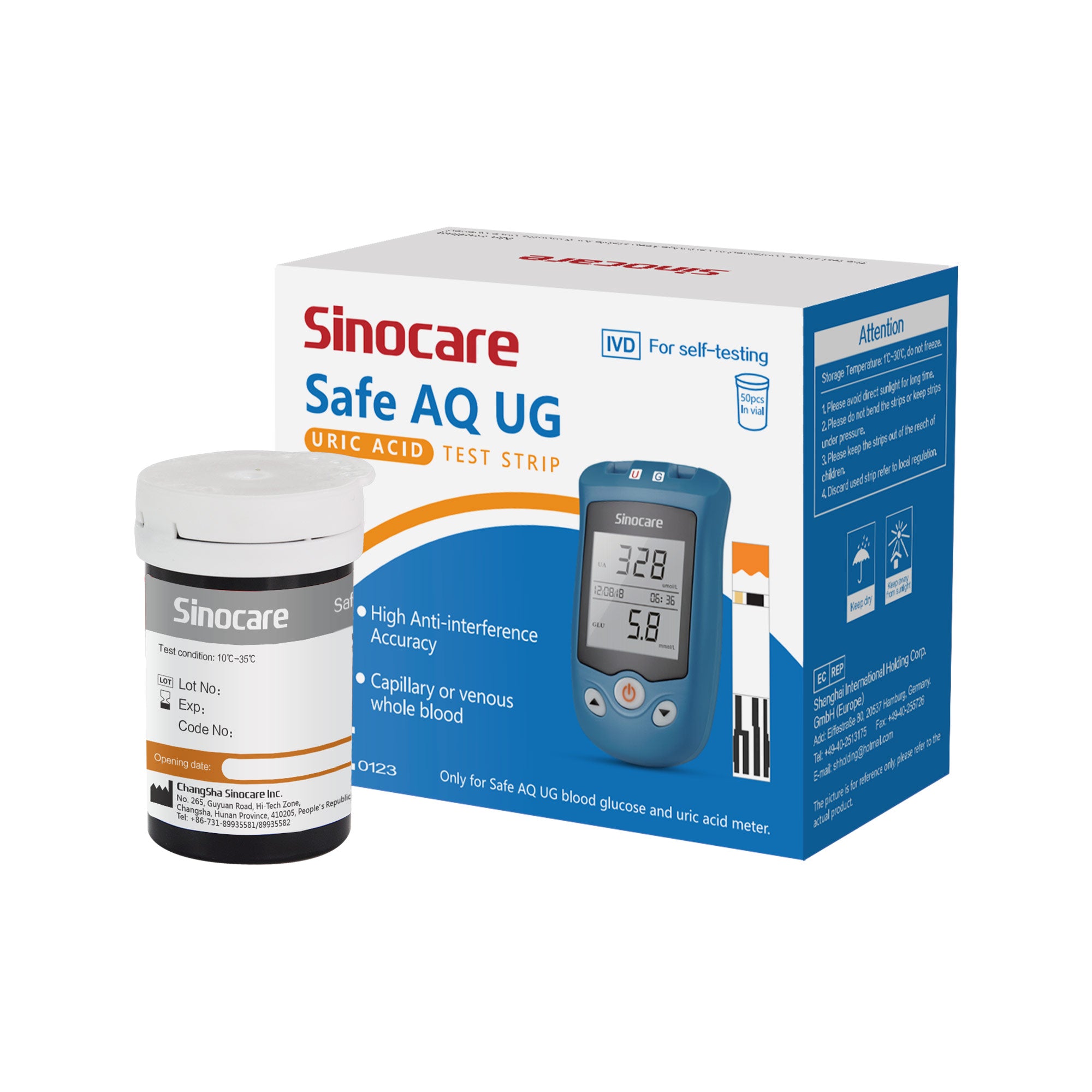 Sinocare Safe AQ UG Blood Glucose Uric Acid Meter with Advanced Test Strips Lancet for Multifunctions