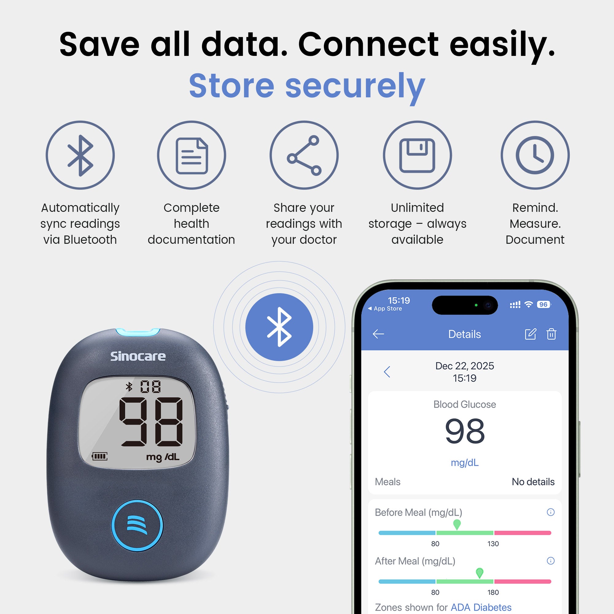 Sinocare Safe AQ Air Bluetooth Blood Sugar Monitor