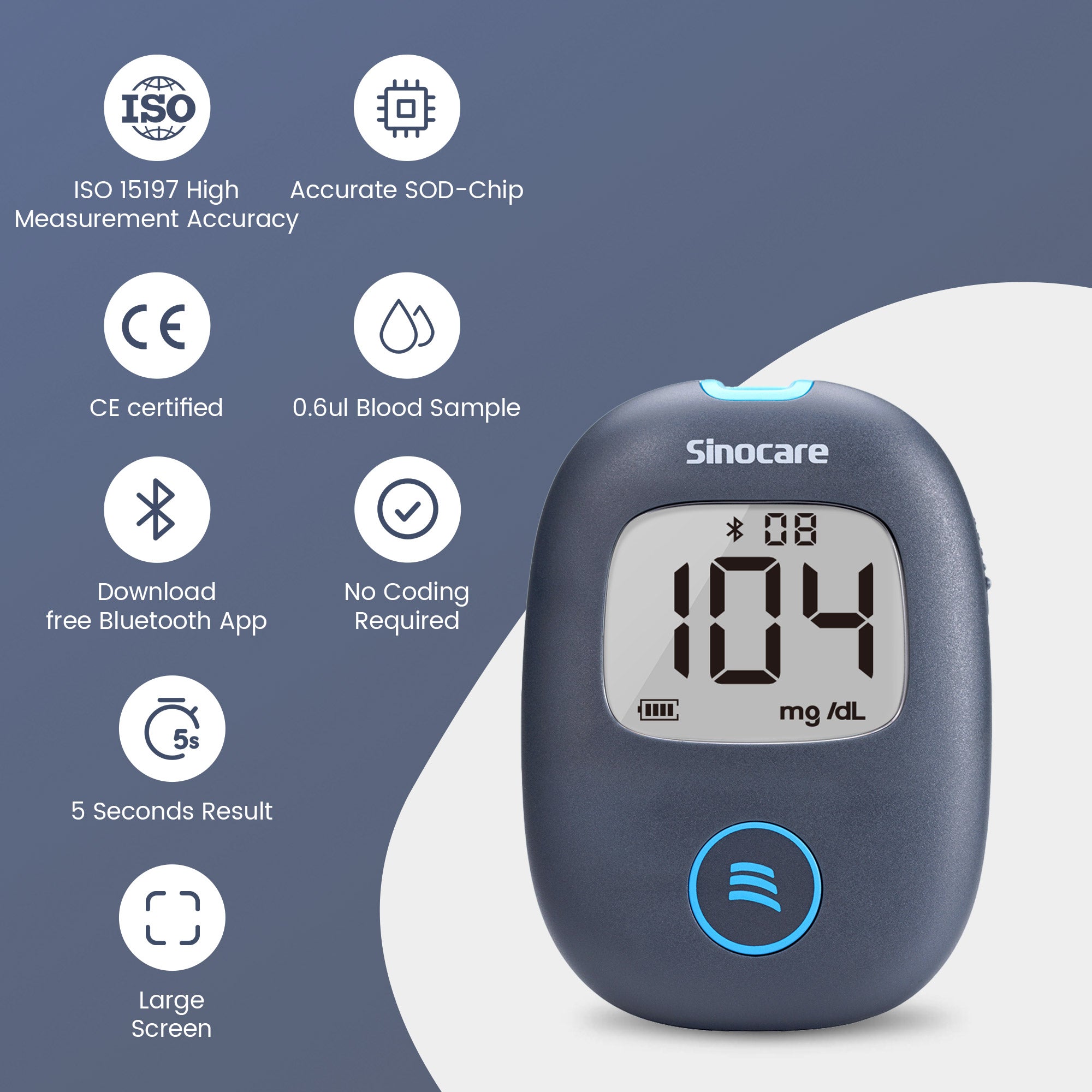 Sinocare Safe AQ Air Bluetooth Blood Sugar Monitor