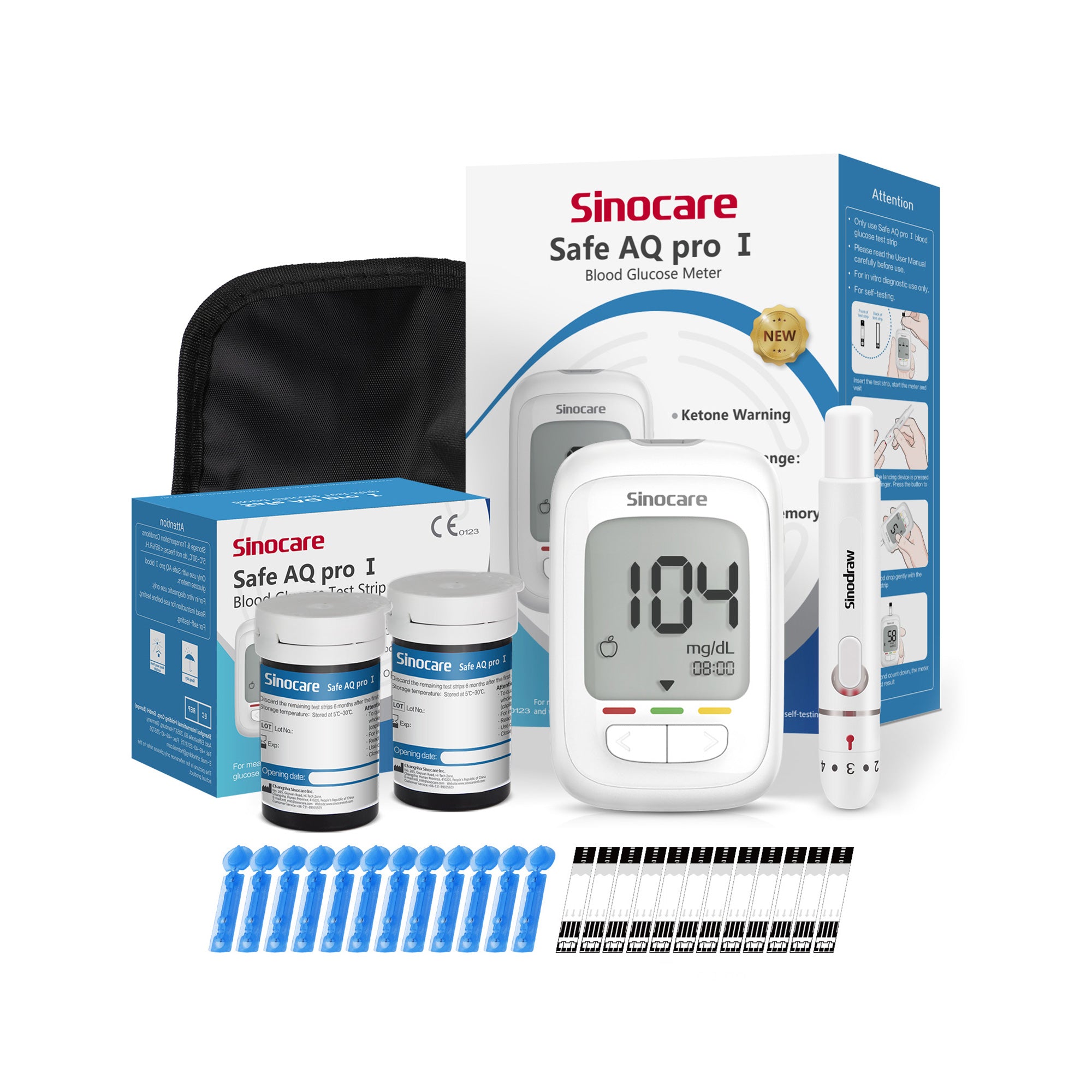 Sinocare Safe AQ Pro I lecteur de glycémie Kit de glucomètre testeur de diabète lecteur de glycémie médical ou uniquement bandelettes de Test lancettes