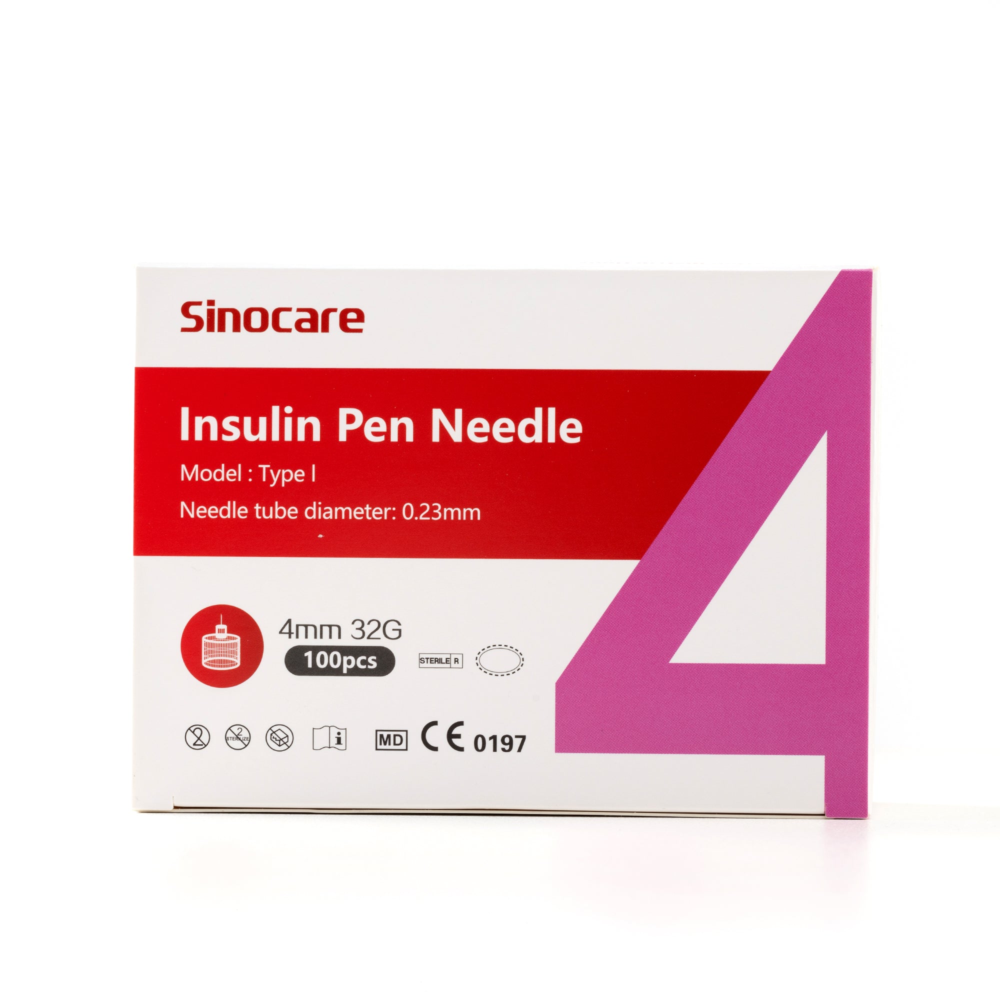 Sinocare Insulin Pen Needles 32G 4MM Box of 100