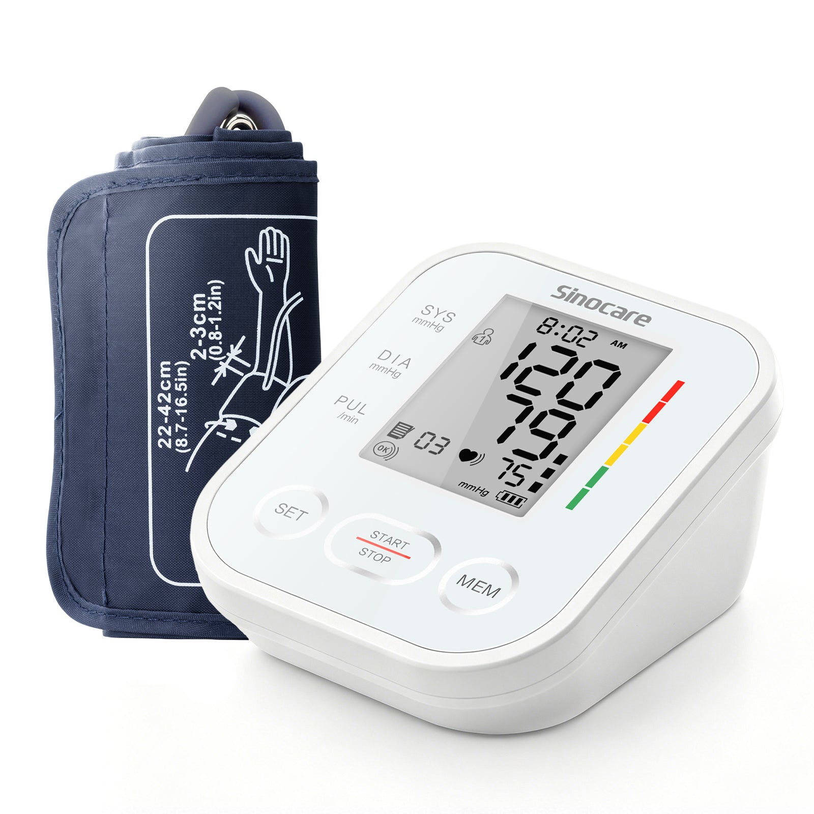 Tensiomètre Sinocare pour le haut du bras - Mode double utilisateur, 99 mémoires chacune