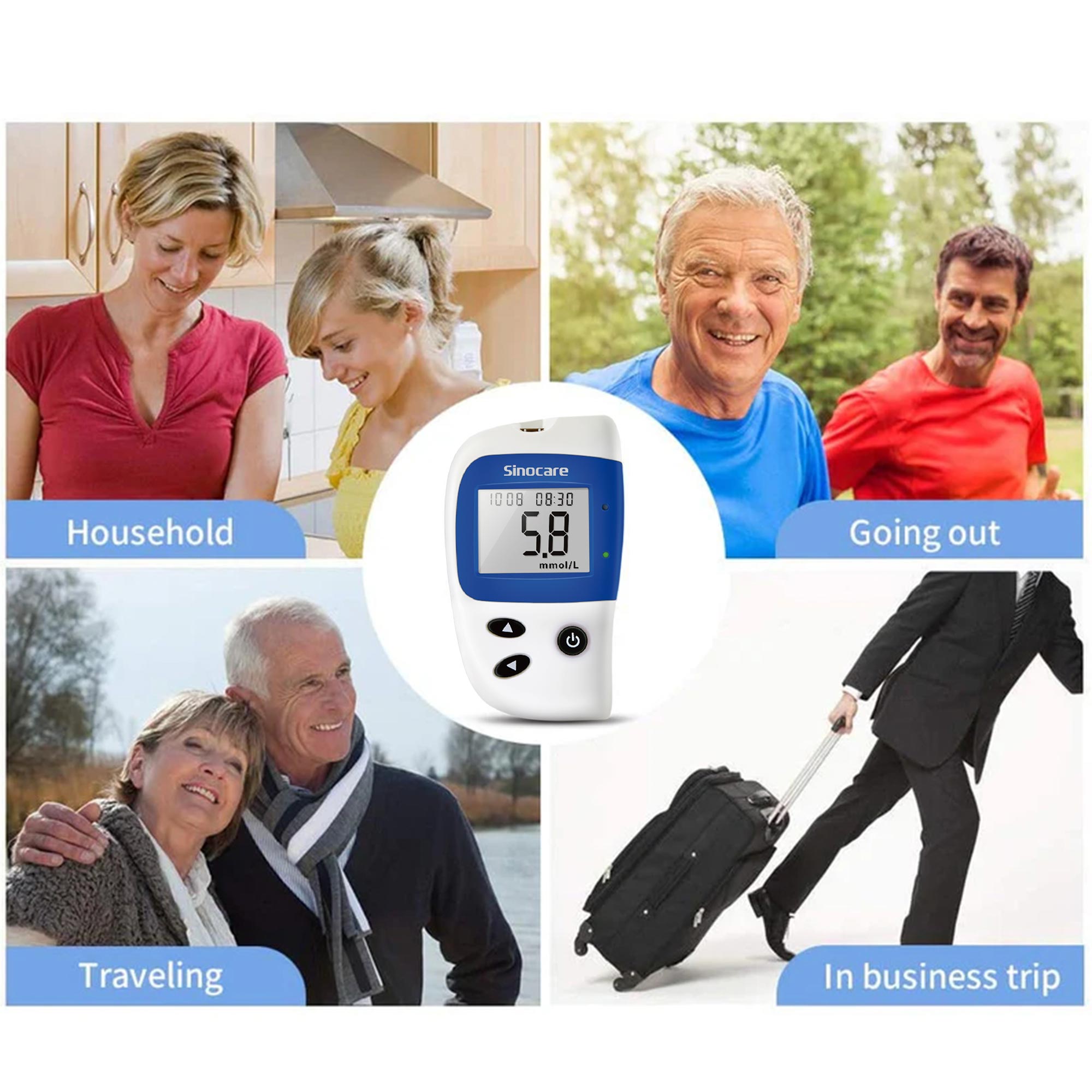 Monitor poziomu cukru we krwi Sinocare Safe Accu 2 z zaawansowaną technologią, 200 pamięci do śledzenia zmian wartości