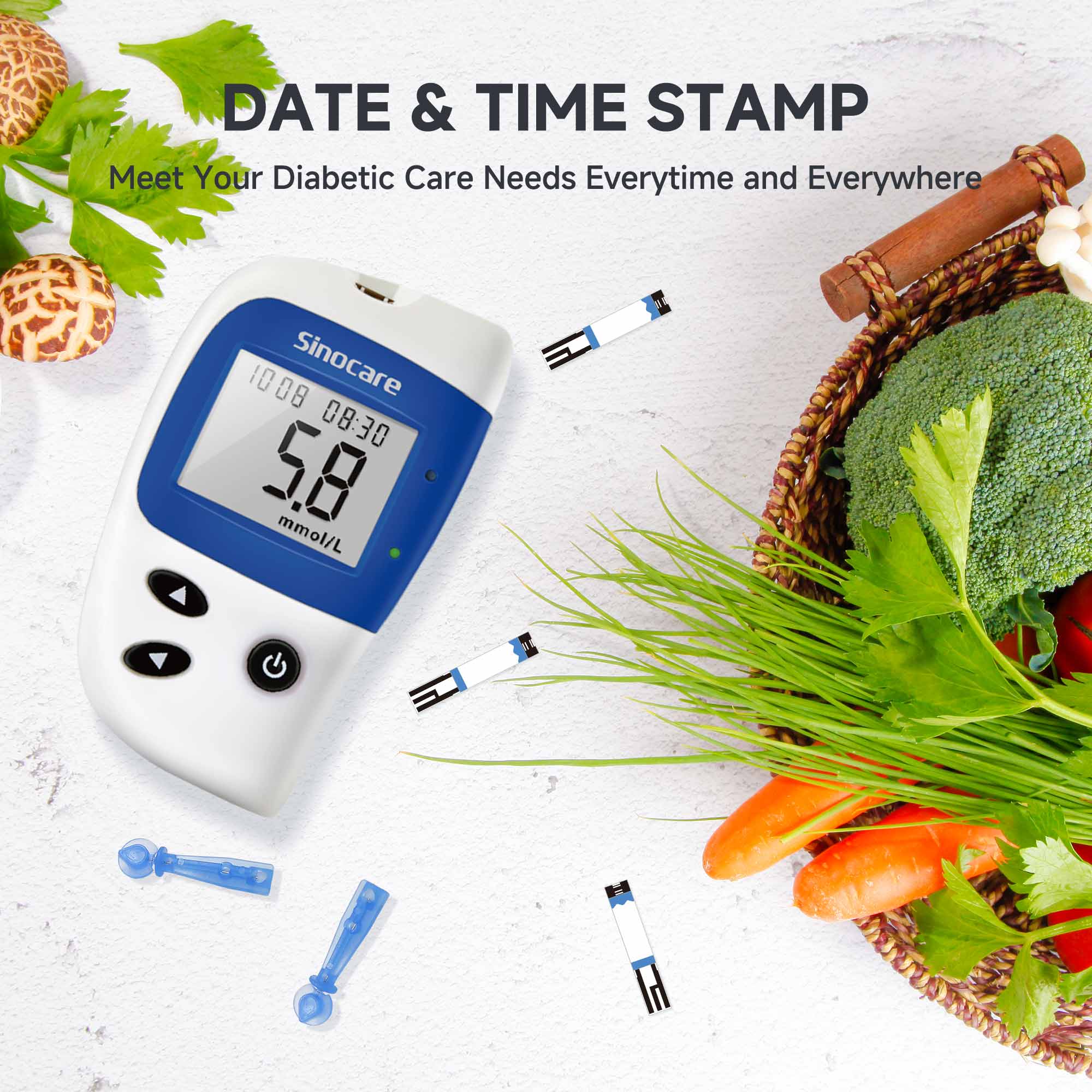 Monitor poziomu cukru we krwi Sinocare Safe Accu 2 z zaawansowaną technologią, 200 pamięci do śledzenia zmian wartości