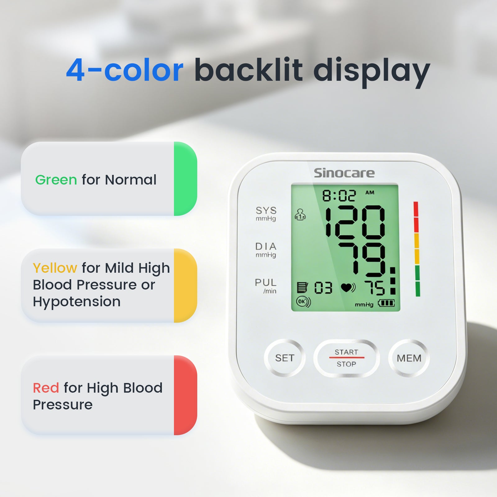 Monitor de presión arterial de brazo superior Sinocare ARM-30E+ - Modo de usuario dual, 99 memorias cada uno