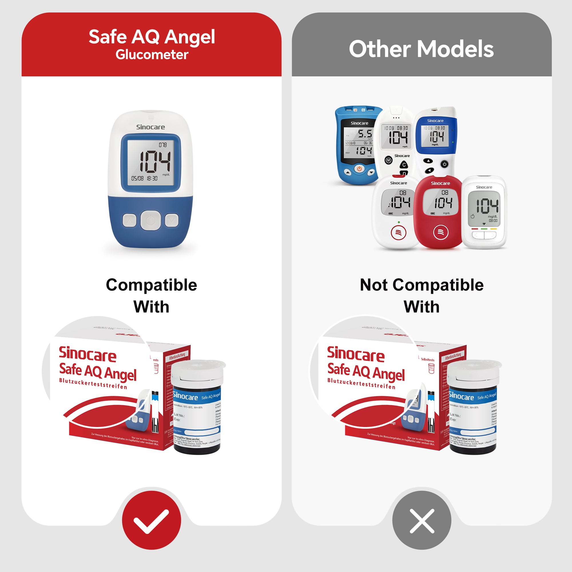 Moniteur de glycémie Sinocare Safe AQ Angel avec puces innovantes, mesure rapide et petit volume