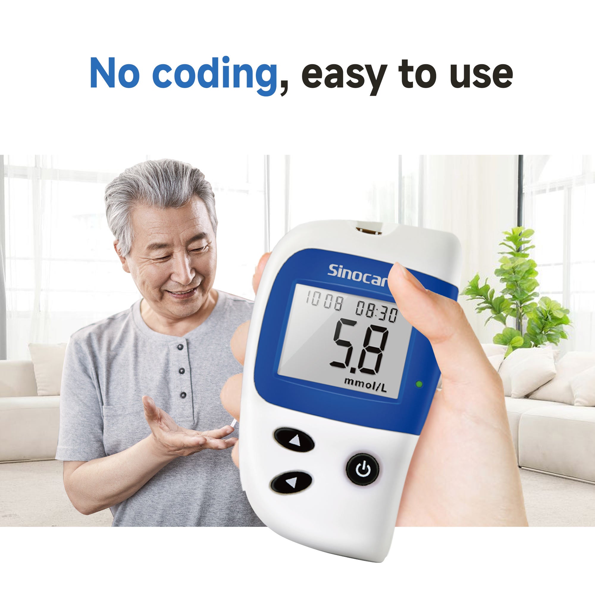 Monitor poziomu cukru we krwi Sinocare Safe Accu 2 z zaawansowaną technologią, 200 pamięci do śledzenia zmian wartości