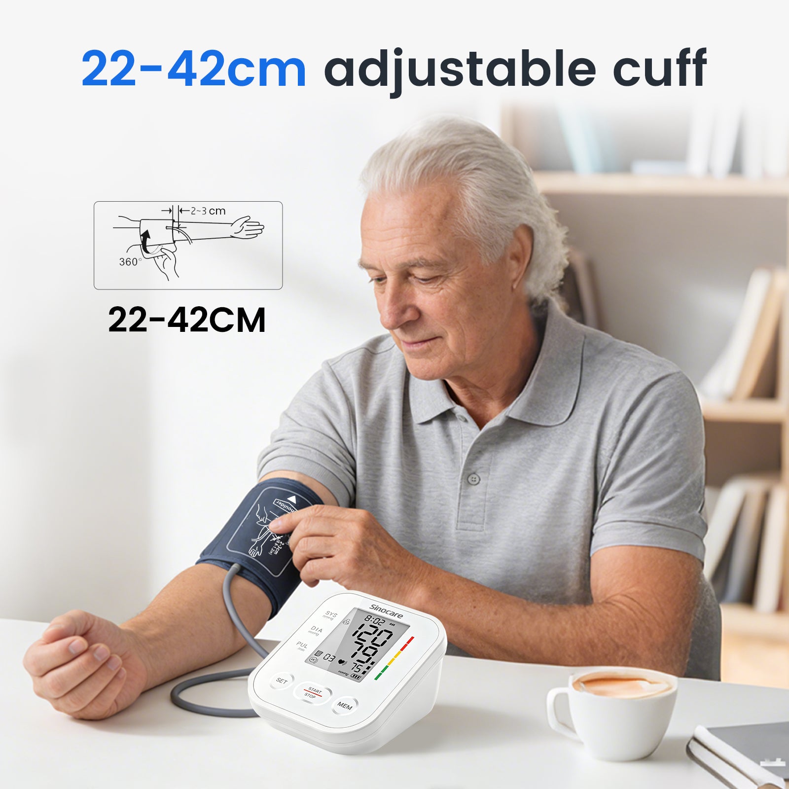 Monitor de presión arterial de brazo superior Sinocare ARM-30E+ - Modo de usuario dual, 99 memorias cada uno