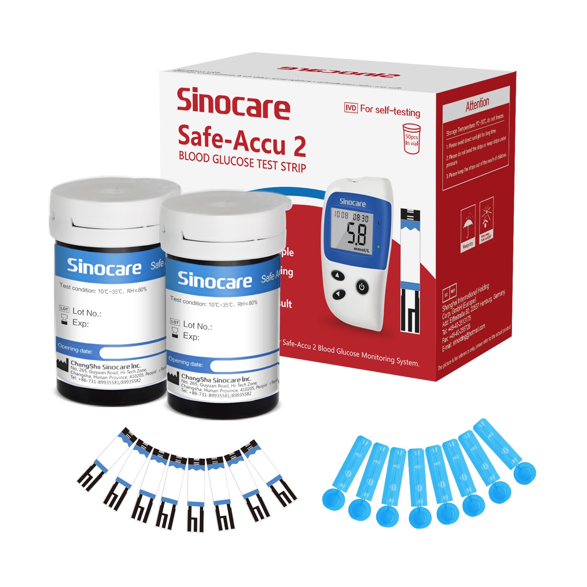 Monitor poziomu cukru we krwi Sinocare Safe Accu 2 z zaawansowaną technologią, 200 pamięci do śledzenia zmian wartości