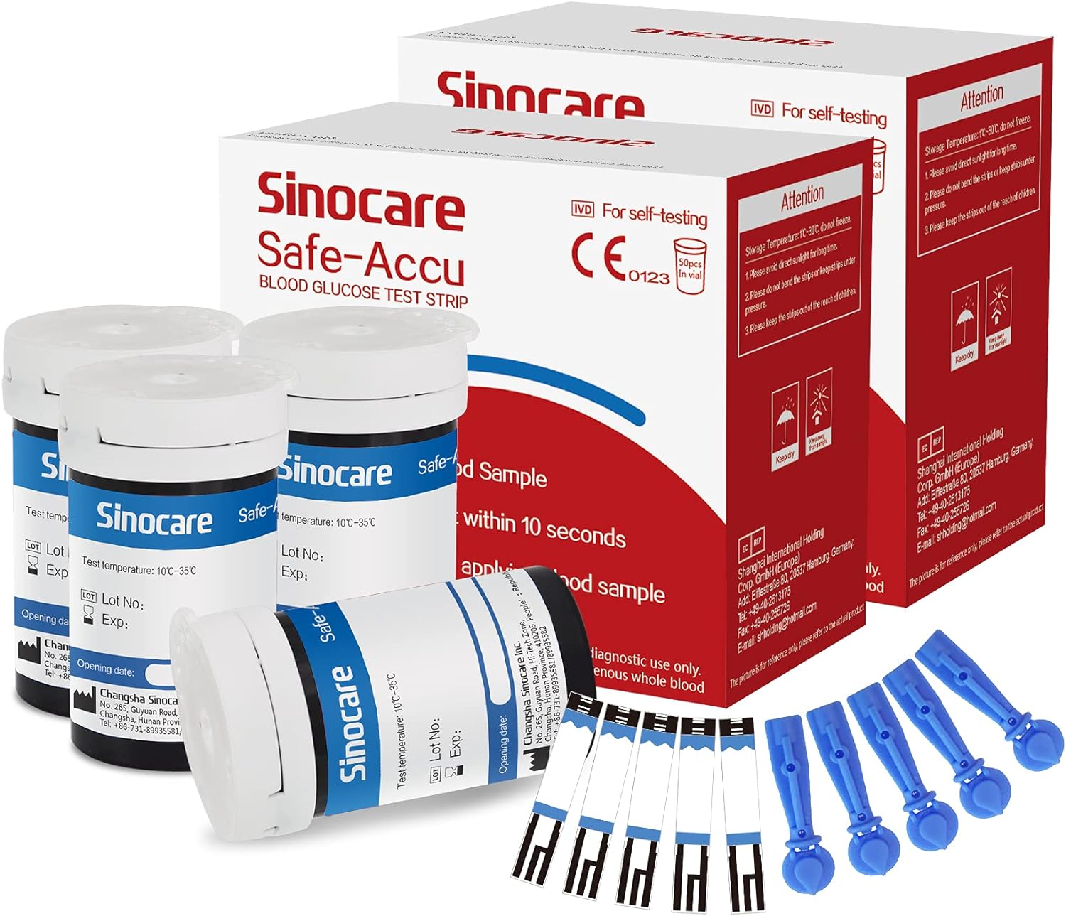 [100 個] Sinocare 血糖テストストリップ、無料ランセット付き