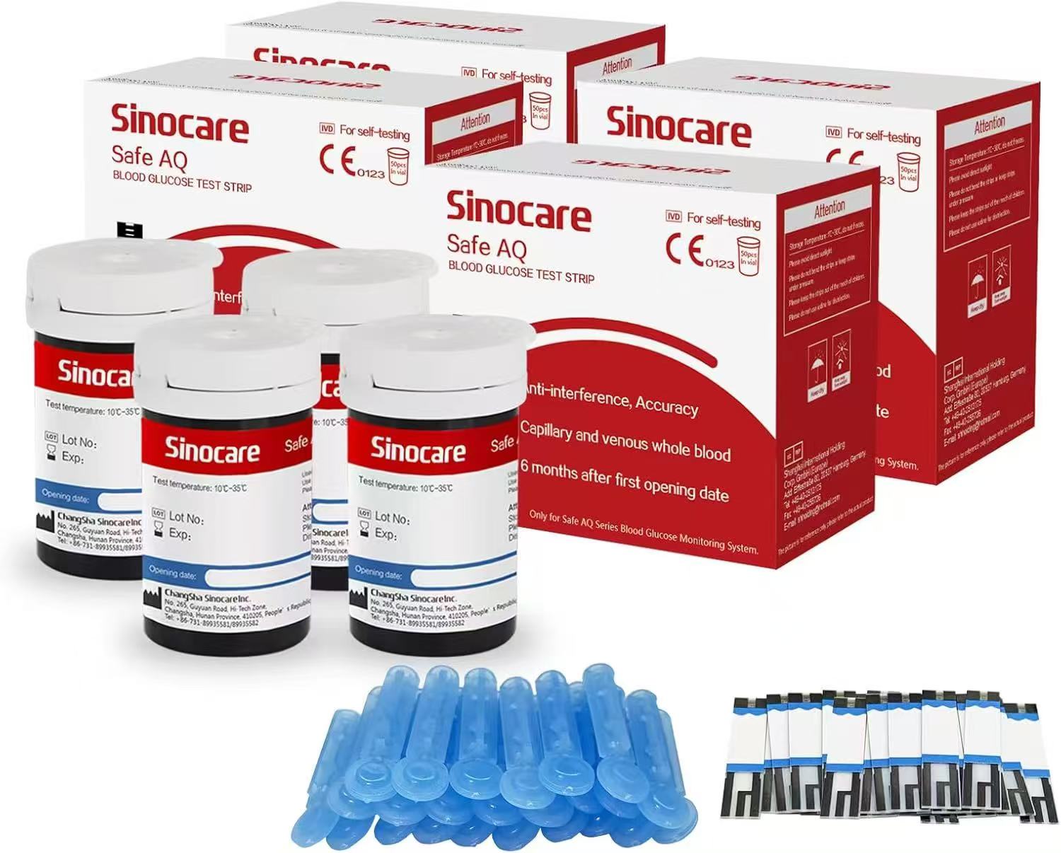 [200pcs] Tiras para prueba de glucosa Sinocare con lancetas gratuitas