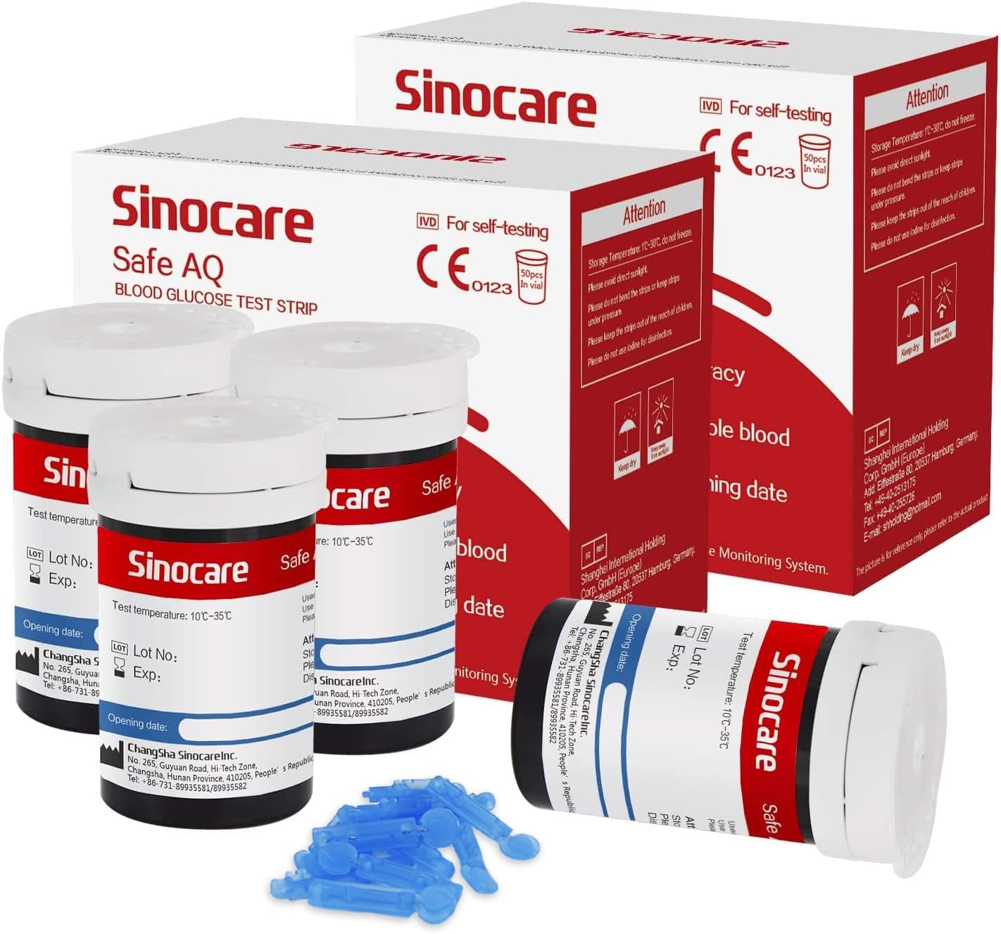 [100 個] Sinocare 血糖テストストリップ、無料ランセット付き