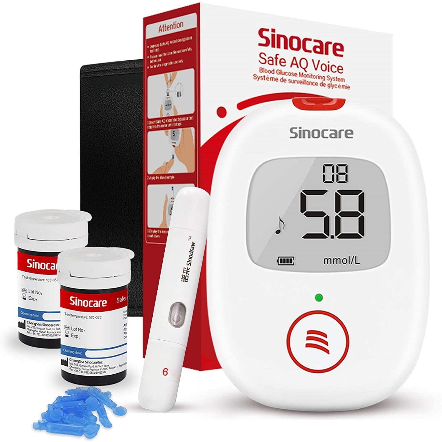 Sinocare Safe AQ Voice Blood Glucose Meter with Voice Reminder and Precise Test Results