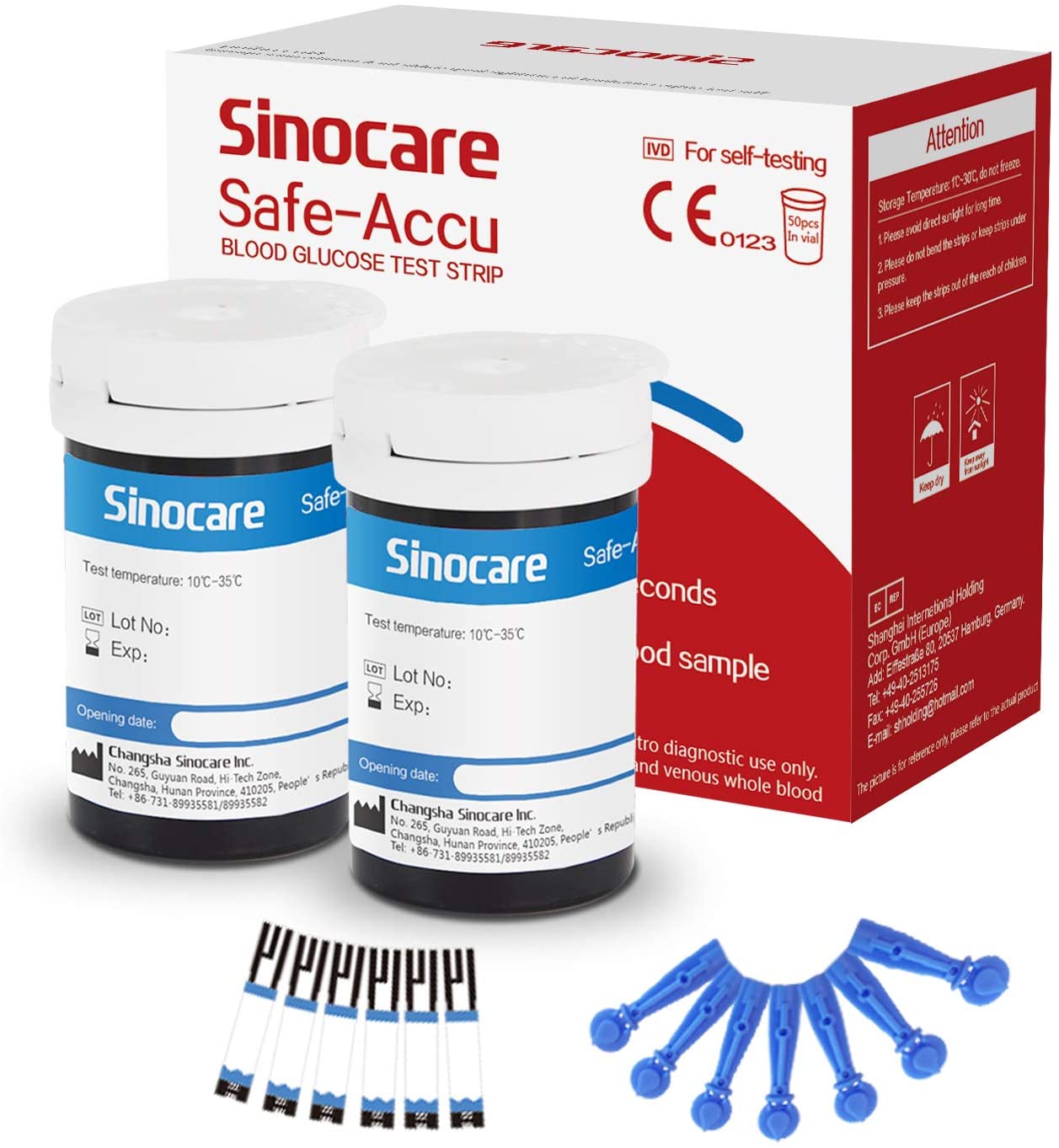 [50pcs] Tiras de teste de glicose no sangue Sinocare com lancetas grátis