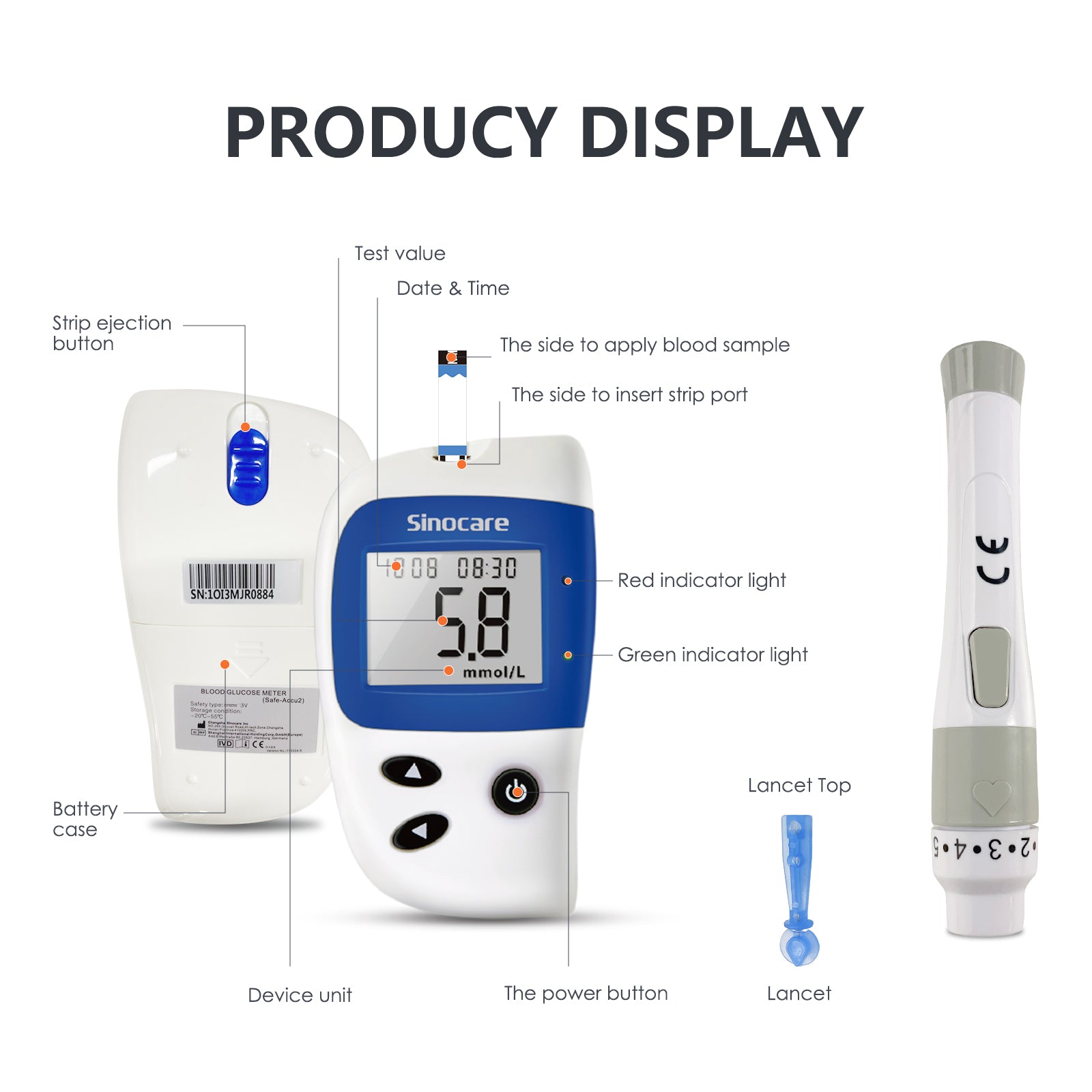 Sinocare Blood Sugar Monitor Safe Accu 2