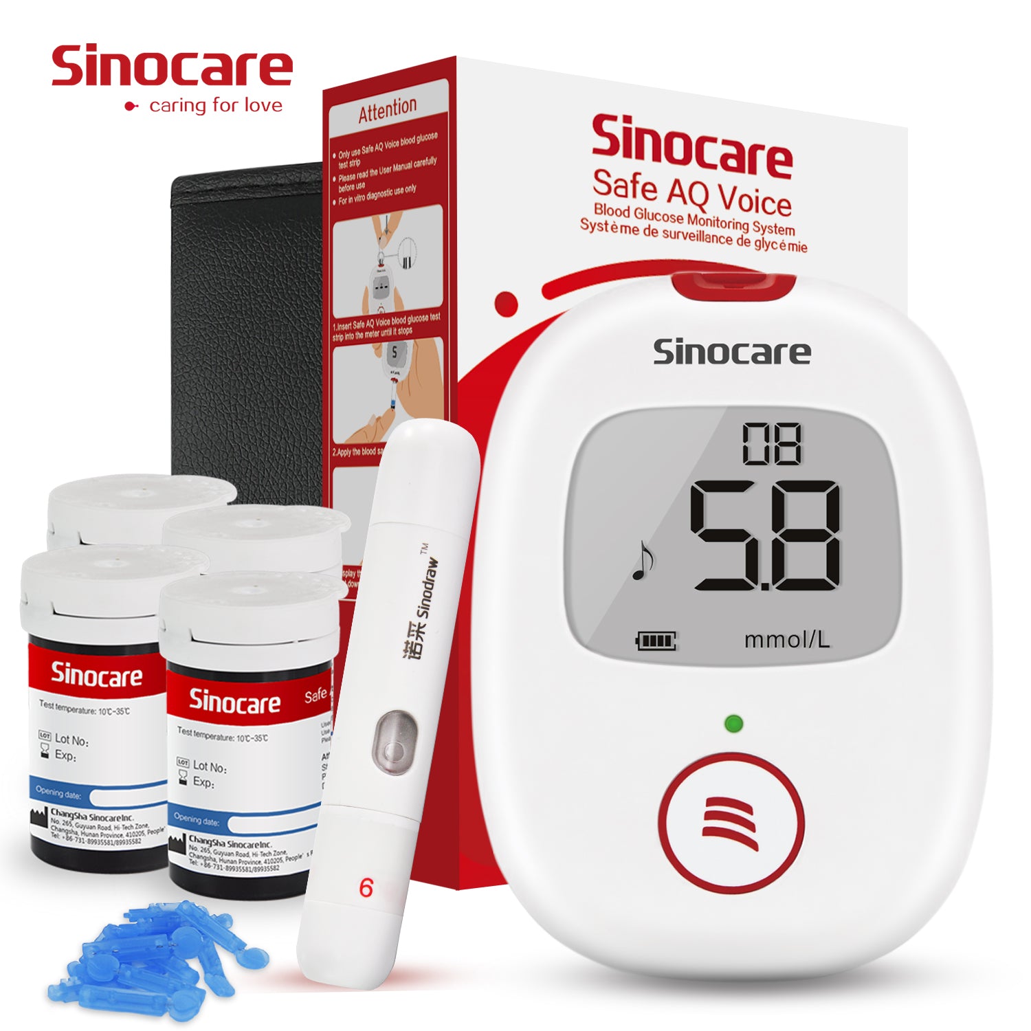 Sinocare Safe AQ Voice Blood Glucose Meter with Voice Reminder and Precise Test Results