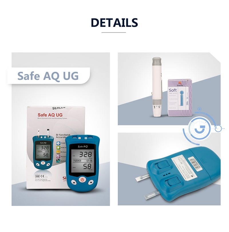 Sinocare Blood Glucose Uric Acid Meter with Test Strips Lancet Safe AQ UG