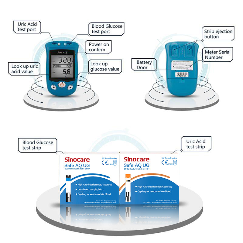 Sinocare Blood Glucose Safe AQ UG  with Advanced Test Strips Lancet Safe AQ UG for Multifunctions