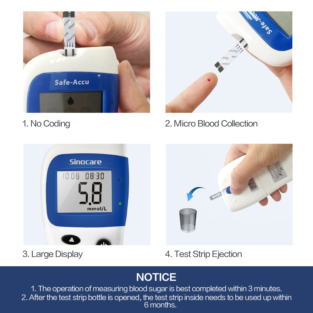 
                  
                    Załaduj obraz do przeglądarki galerii, Sinocare Monitor poziomu cukru we krwi Safe Accu 2 z zaawansowaną technologią, 200 pamięci do rozpoznawania zmian wartości
                  
                