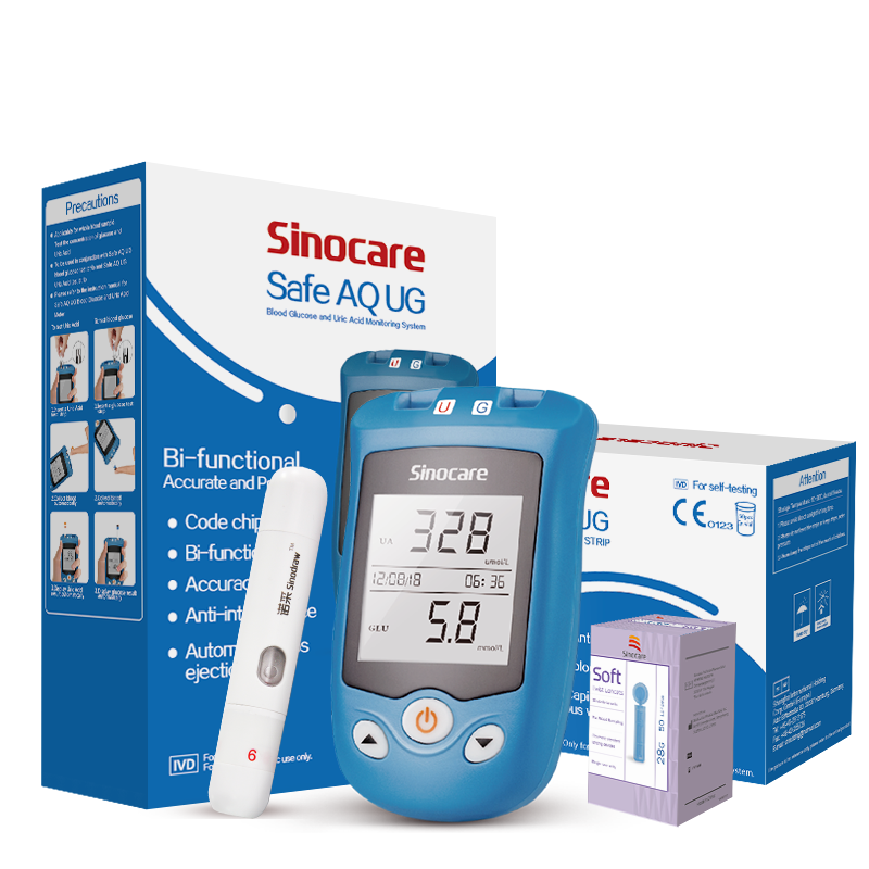 Sinocare Safe AQ UG Blood Glucose Uric Acid Meter with Advanced Test Strips Lancet for Multifunctions