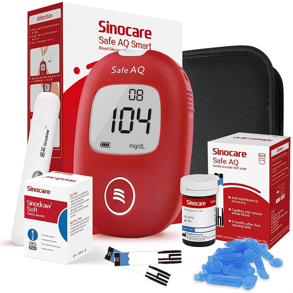 Misuratore di glucosio nel sangue Sinocare Safe AQ Smart, comodo da trasportare con test indolore