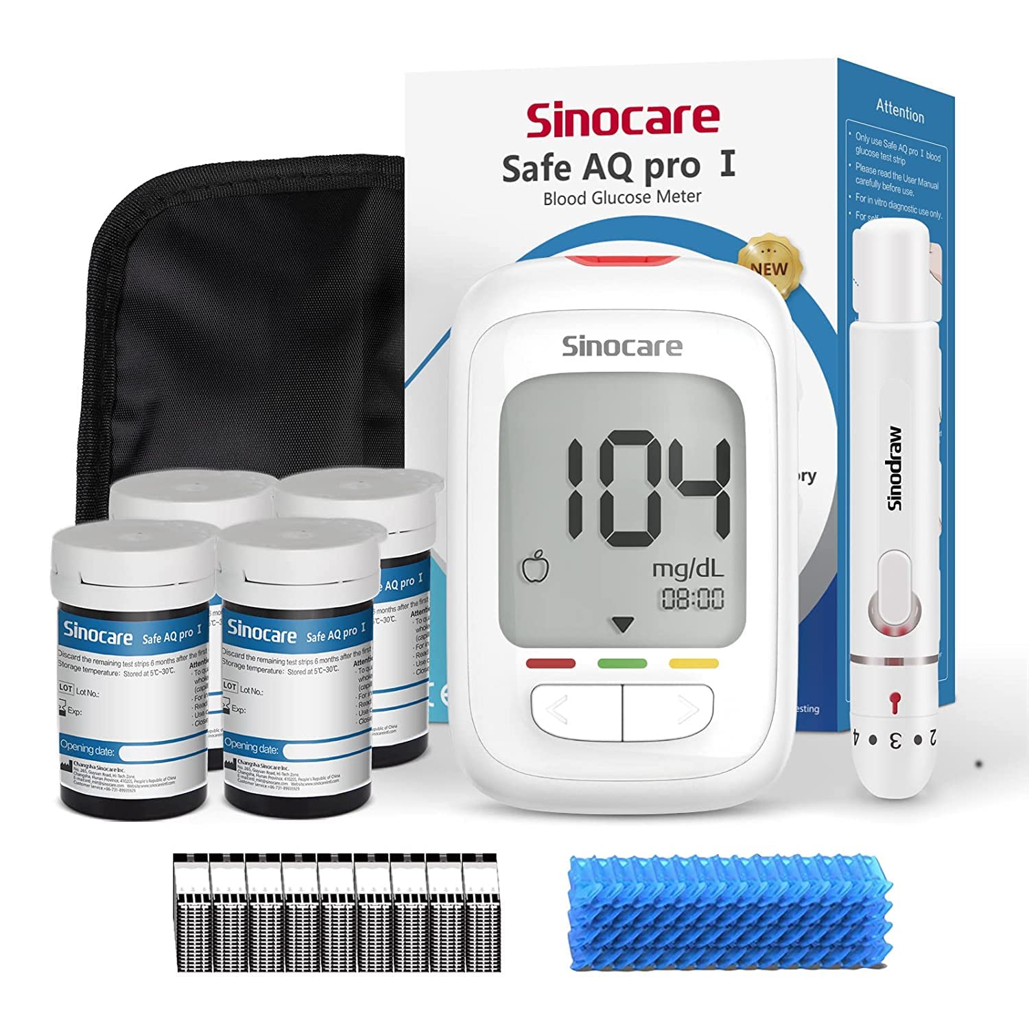 Sinocare Safe AQ Pro I medidor de glucosa en sangre Kit de glucómetro probador para diabéticos medidor médico de azúcar en sangre o solo tiras reactivas lancetas