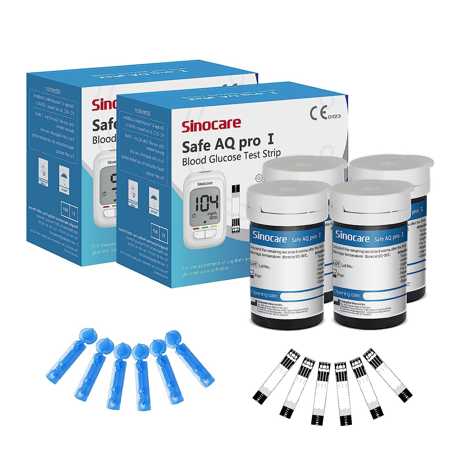 Sinocare Safe AQ Pro I medidor de glucosa en sangre Kit de glucómetro probador para diabéticos medidor médico de azúcar en sangre o solo tiras reactivas lancetas