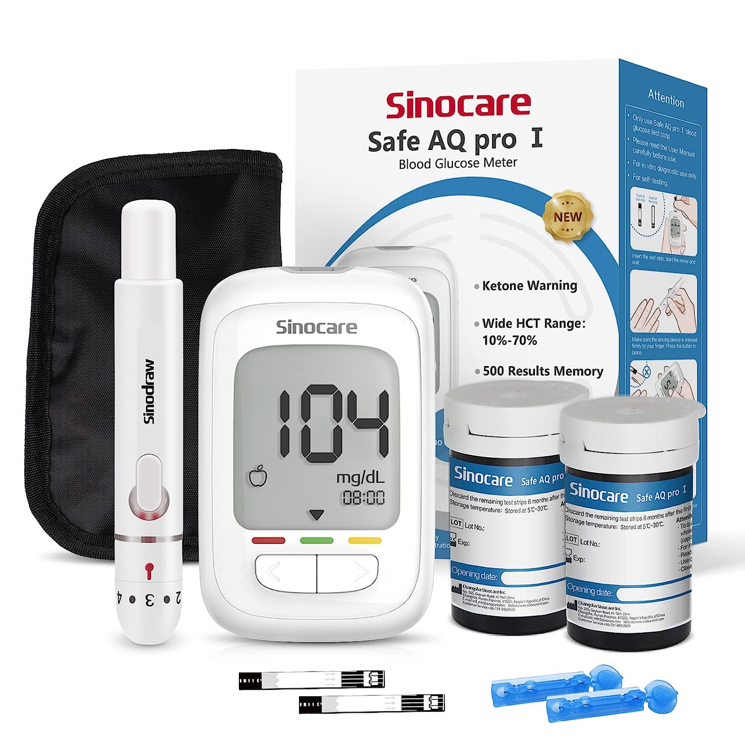 Sinocare Safe AQ Pro I medidor de glucosa en sangre Kit de glucómetro probador para diabéticos medidor médico de azúcar en sangre o solo tiras reactivas lancetas