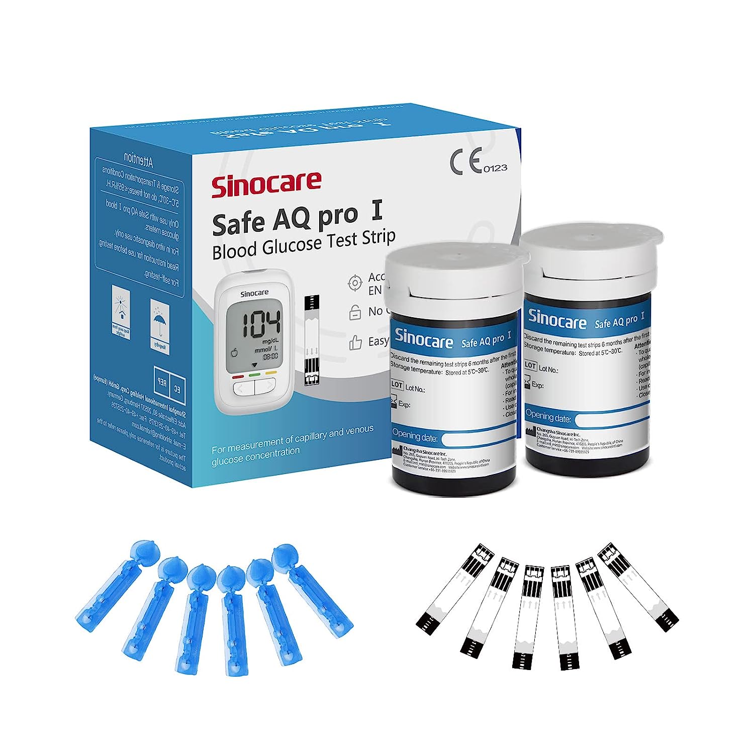 Sinocare Safe AQ Pro I medidor de glucosa en sangre Kit de glucómetro probador para diabéticos medidor médico de azúcar en sangre o solo tiras reactivas lancetas